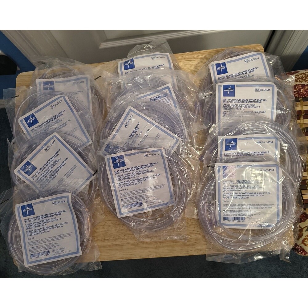 12Pack Medline Soft-Touch Adult Nasal Oxygen Cannula With 7" 2.1m Tubing HCS4514